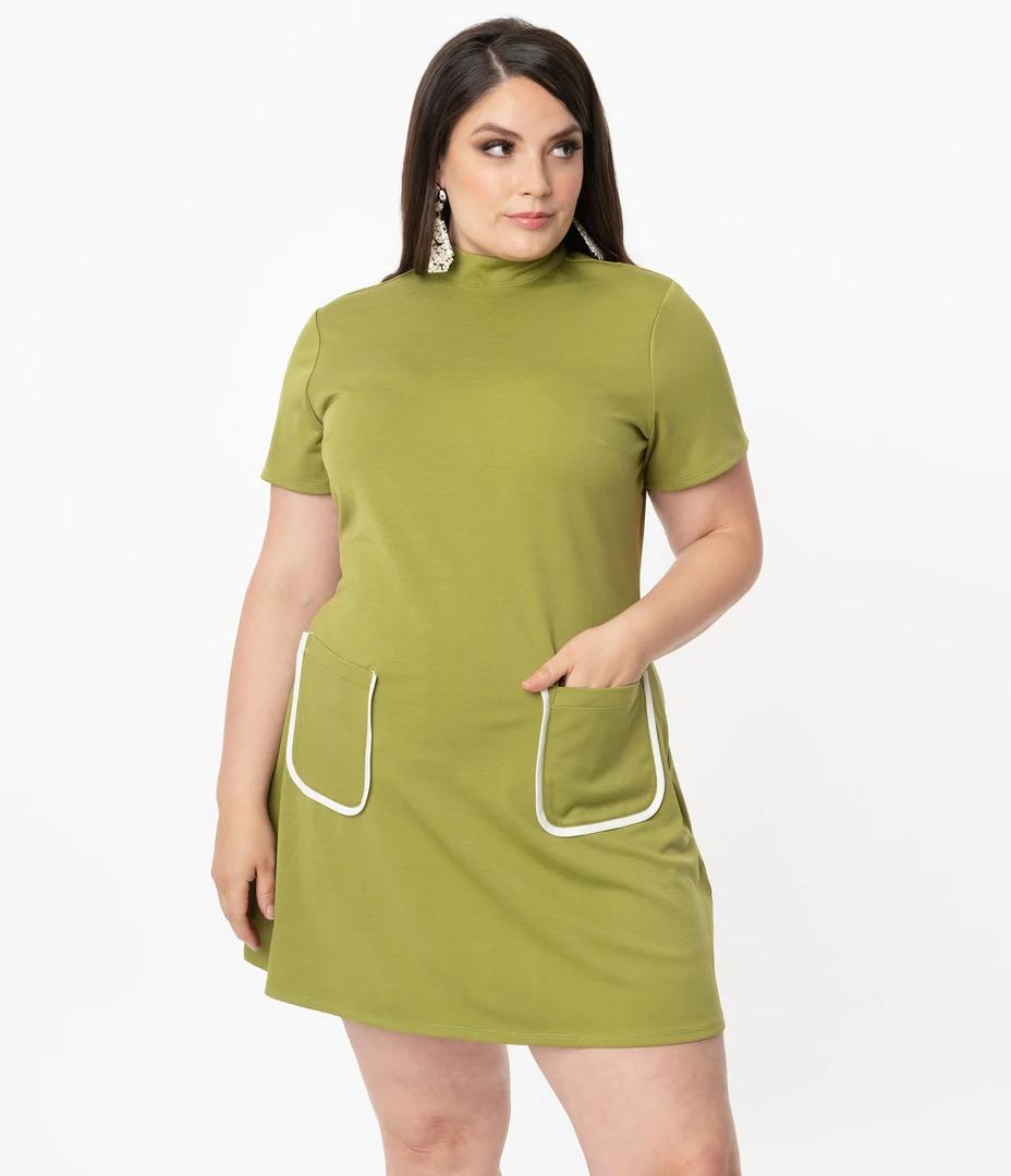 SMAK PARLOUR MOCK TURTLENECK WAVE MAKER DRESS AVOCADO