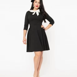 Shop Sour+Plus UNIQUE VINTAGE BLACK COLLARED WEDNESDAY FLARE DRESS