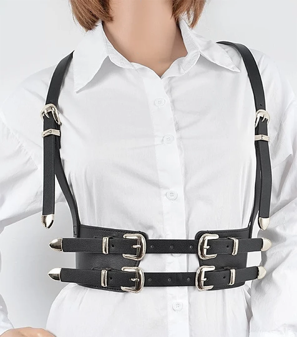 None WESTERN MULTI BUCKLE HARNESS BLACK/SLVR