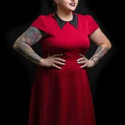 SOURPUSS STUD COLLAR DRESS RED